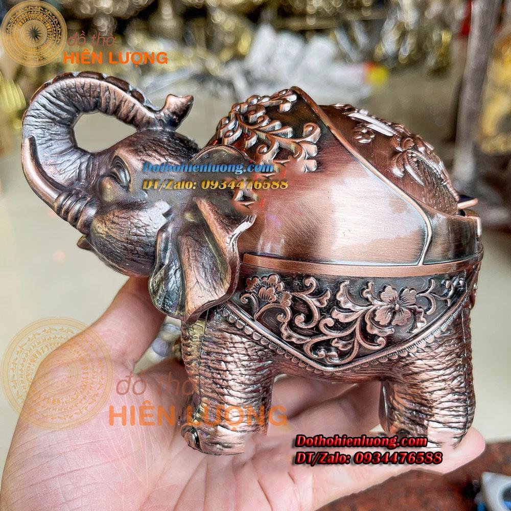 Gạt Tàn Voi Ôm Bằng Đồng Màu Vàng + Đỏ Đẹp Cao 11cm Để Trang Trí Phong Khách