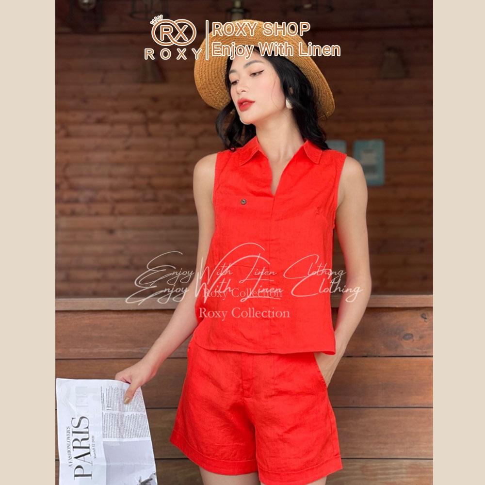 Bộ Linen Áo Cổ Sơ Mi Sang Chảnh, Kết Hợp Quần Short 1