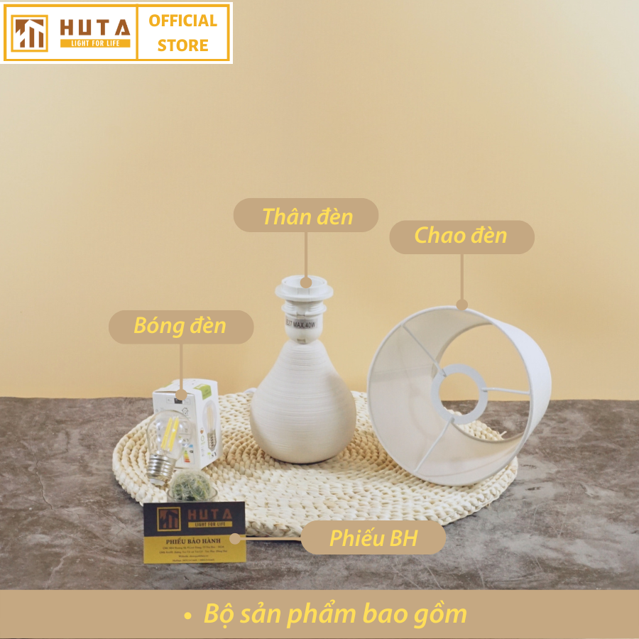 Đèn Ngủ HUTA Light For Life S1 Gốm Sứ Cao Cấp, Decor Phòng Ngủ, Điều Chỉnh Độ Sáng, Đèn Vàng Bóng Led Tiết Kiệm Điện