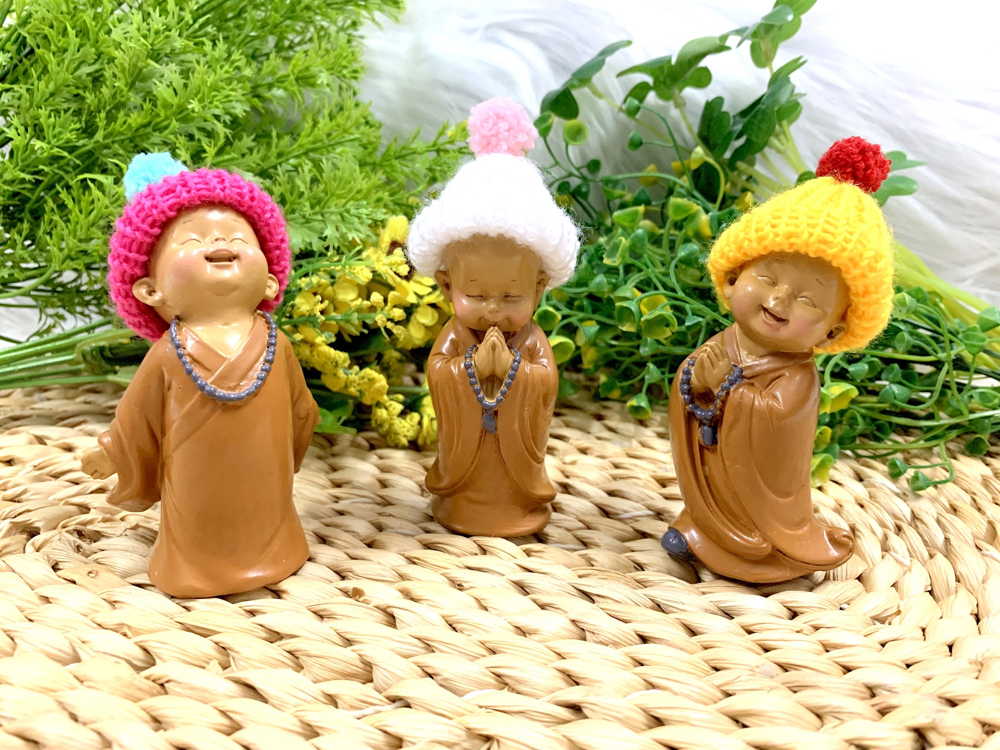 Bộ 3 Chú Tiểu Ấn Độ Hoan Hỉ Chuỗi Hạt Nón Len