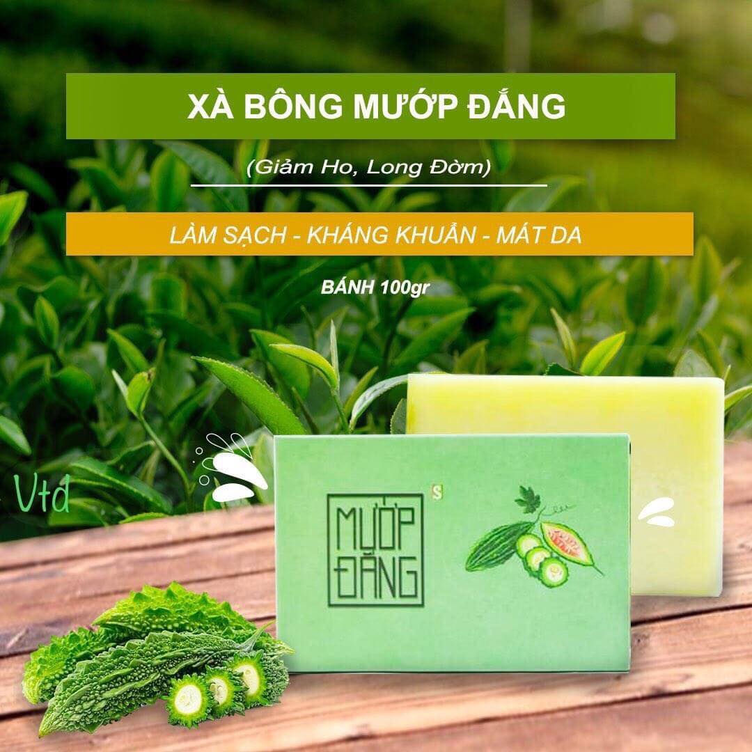 Xà bông Sinh Dược Mướp đắng, xà bông cục handmade 100gr, mẫu bao bì vẽ mộc, mùi tràm nhẹ, làm sạch diệt khuẩn hiệu quả, Mướp đắng theo YHCT có tính mát cho da