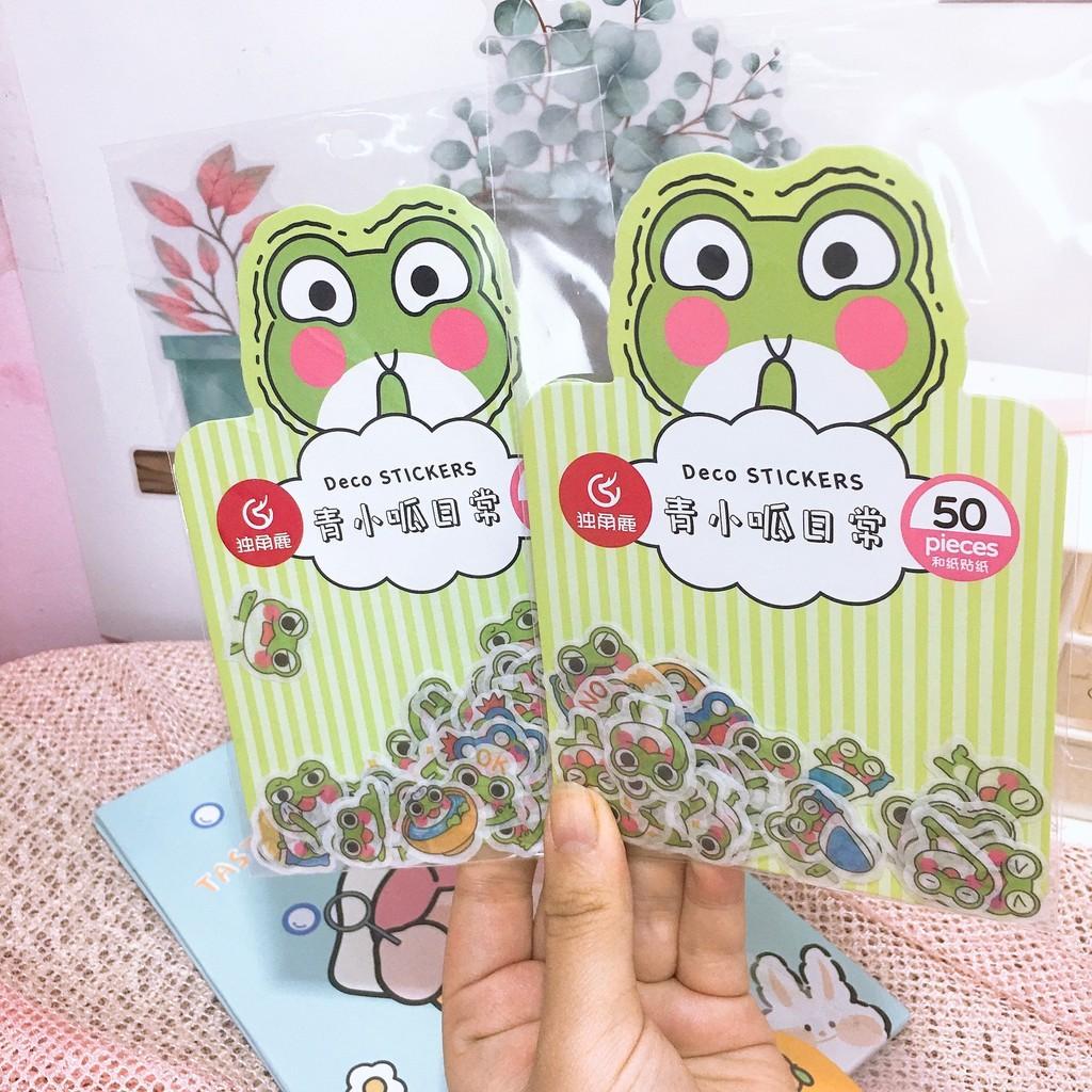 Sticker Hình Con Vật Dễ Thương Cute Hình Con Ếch Heo Cún Gấu Trang Trí Sổ Tay Góc Học Tập Dán Mũ Bảo Hiểm Vali