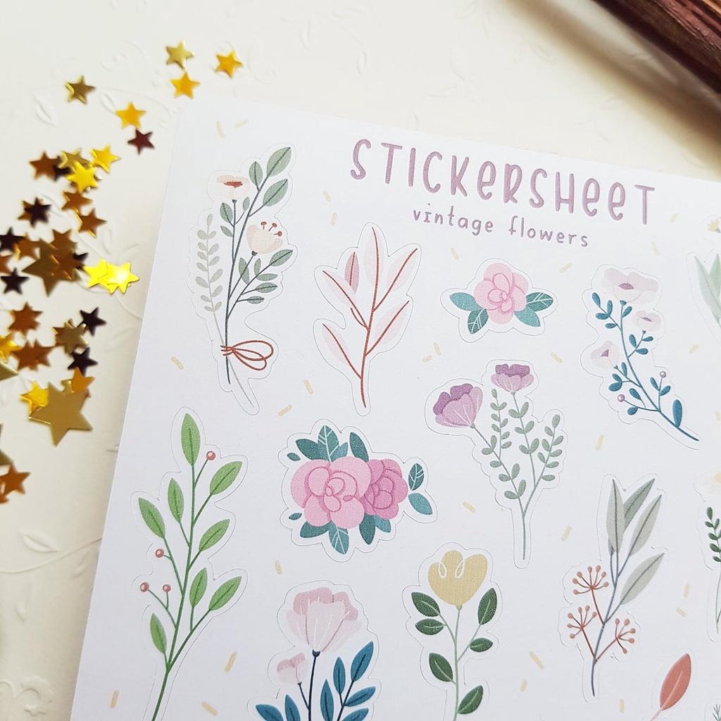 Sticker Sheet - Vintage Flowers - Chuyên dán sổ | Bullet Journal Stickers, Floral Sticker,Flower Sticker, Vintage Sticke