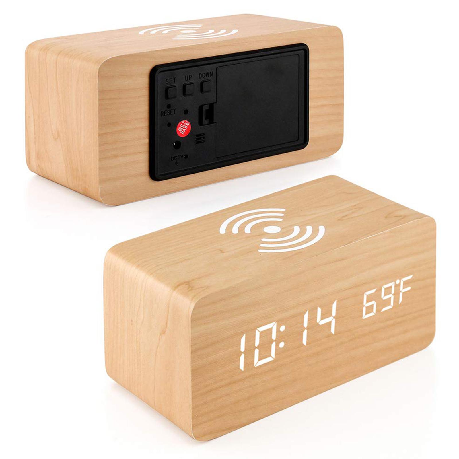 Digital Alarm Clock with Wireless Charger LED Desk Alarm Clock Temperature Display