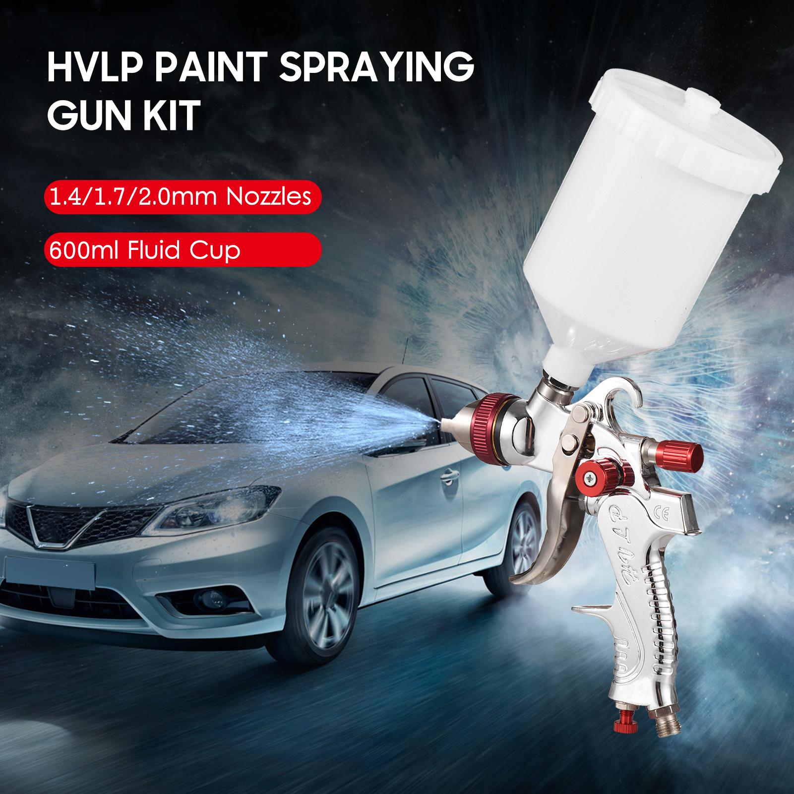 HVLP Paint Spraying Gun Kit Gravity Feed Air Spray Gun Mini Sprayer Paint Gun Paint Sprayer with 600ml Cup 1.4/1.7/2.0mm Nozzles for Painting Car Furniture Wall