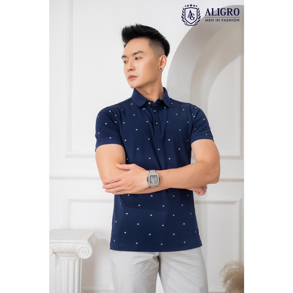 Áo polo cộc tay nam Aligro họa tiết màu navy ALGPLO63