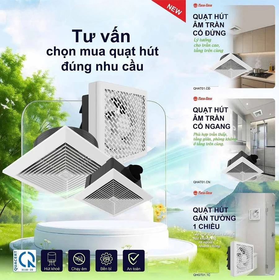 Quạt hút thông gió âm trần Rạng Đông QHAT01 cổ đứng, cổ ngang, động cơ bền bỉ - Hàng chính hãng