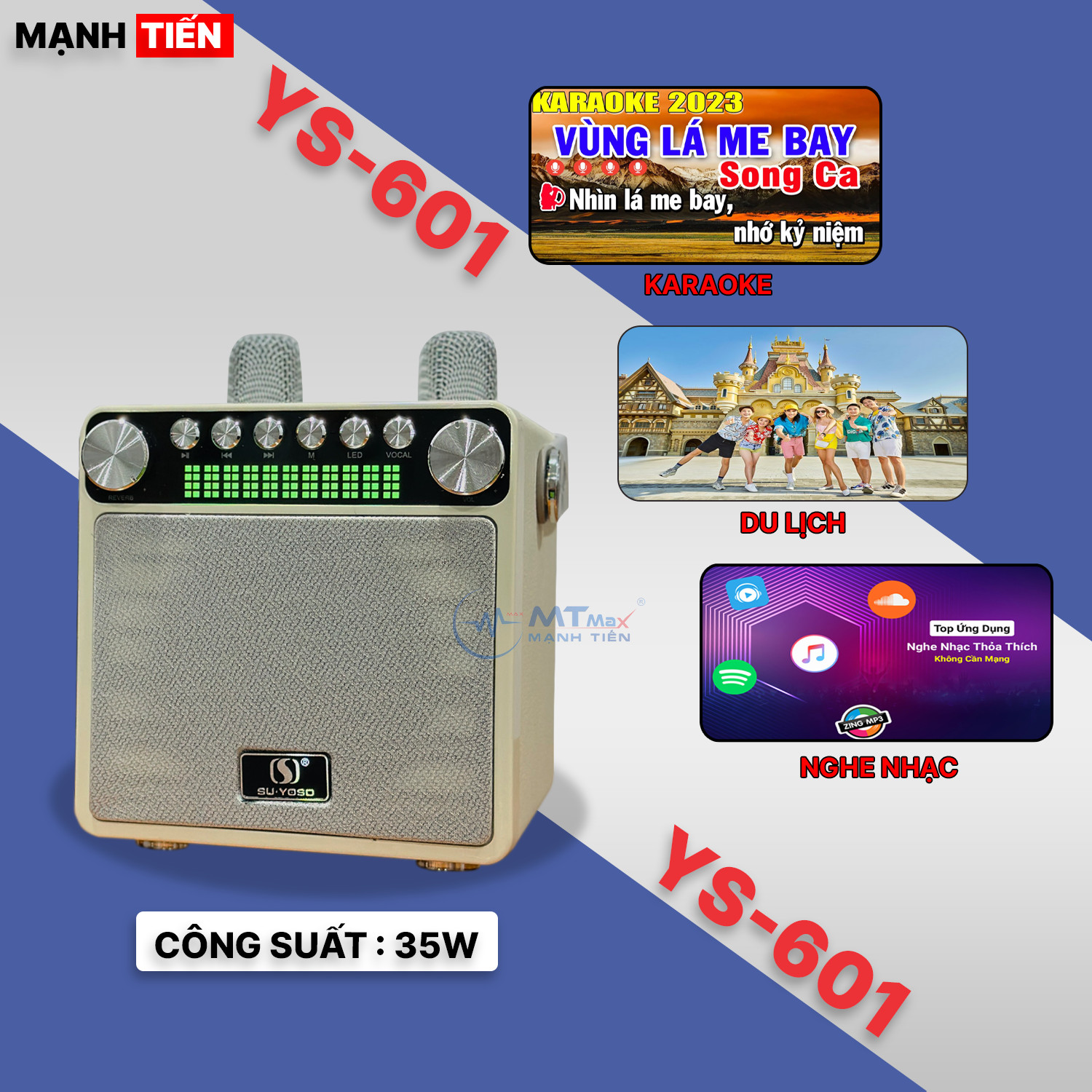 Loa Bluetooth Mini YS-601, Công Suất 35W, Nhỏ Gọn, Âm Thanh Cực Hay, Bass Căng, Đi Kèm 2 Micro Karaoke Thay Đổi Giọng Nói, Bảo Hành 6 Tháng Hàng Chính Hãng