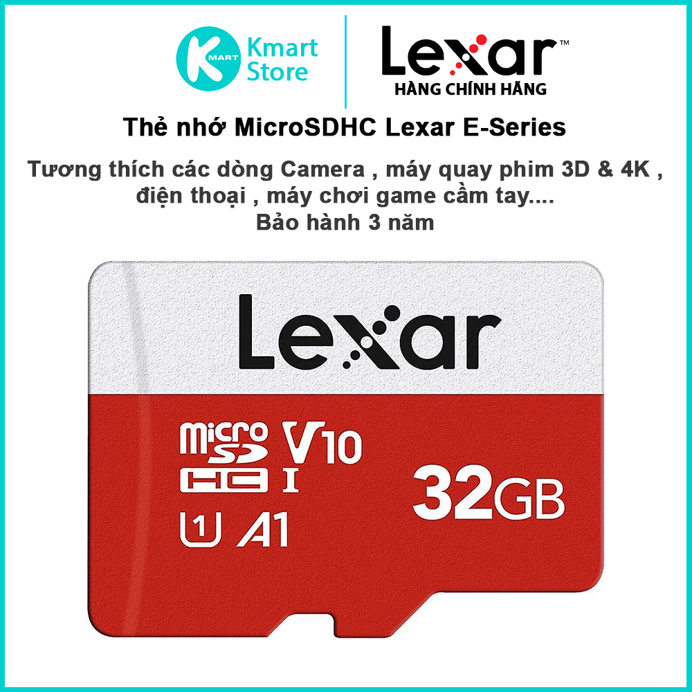 Thẻ Nhớ Lexar MicroSDHC E-Series Tốc Độ đọc upto 100MB/s Class 10 | Chuyên dùng Camera an ninh , camera hành trình , điện thoại | Bảo hành 3 năm - Hàng Chính Hãng