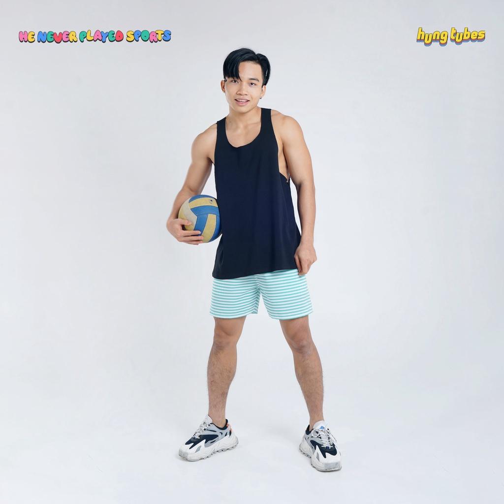 Ba lỗ đen không đường may chất cotton, Quần sọc đi biển Hungtubes