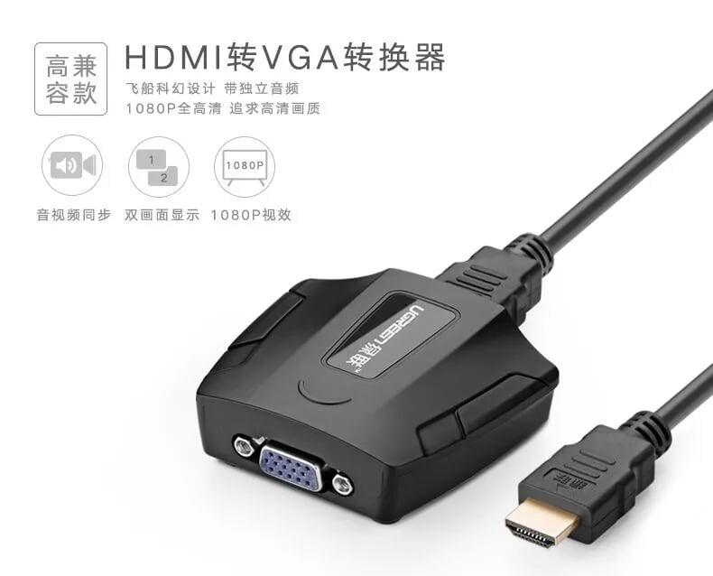 Ugreen UG4022740227TK Bộ chuyển đổi HDMI sang VGA có kèm Audio - HÀNG CHÍNH HÃNG