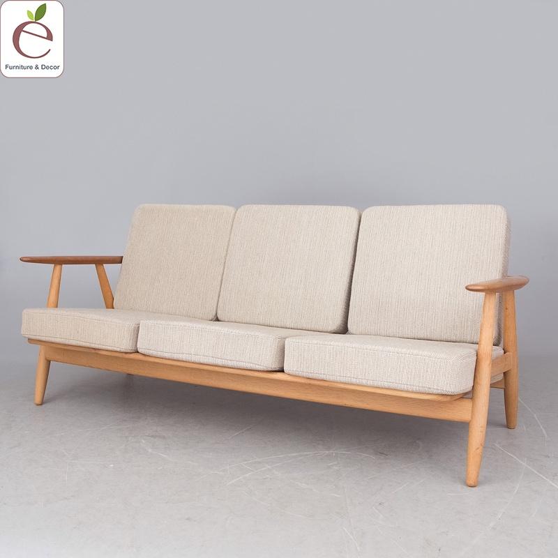 Sofa ba Cigar - Sofa khung nan gỗ cao su, bọc đệm vải nỉ cao cấp. Hàng gia công tỉ mỉ, chất lượng xuất khẩu.