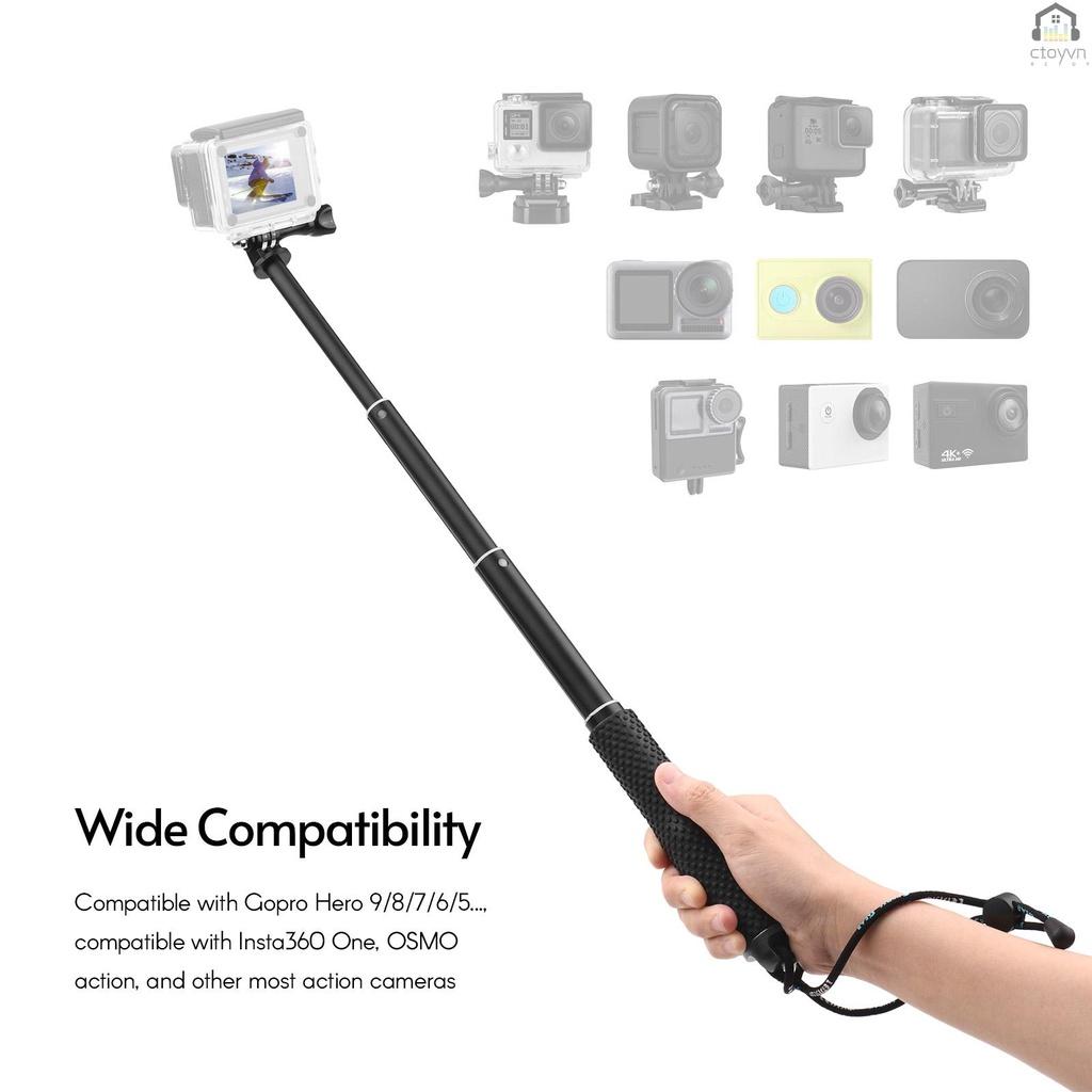 Gậy chụp ảnh selfie bằng hợp kim nhôm Max. 48cm/19in có thể kéo dài kèm dây đeo cổ tay