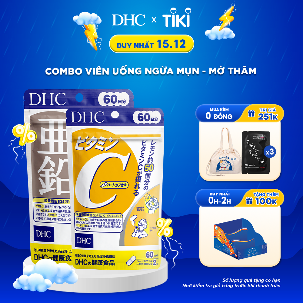 Combo Viên uống DHC Ngăn Ngừa Mụn - Mờ Thâm (Kẽm ZinC+VitaminC)