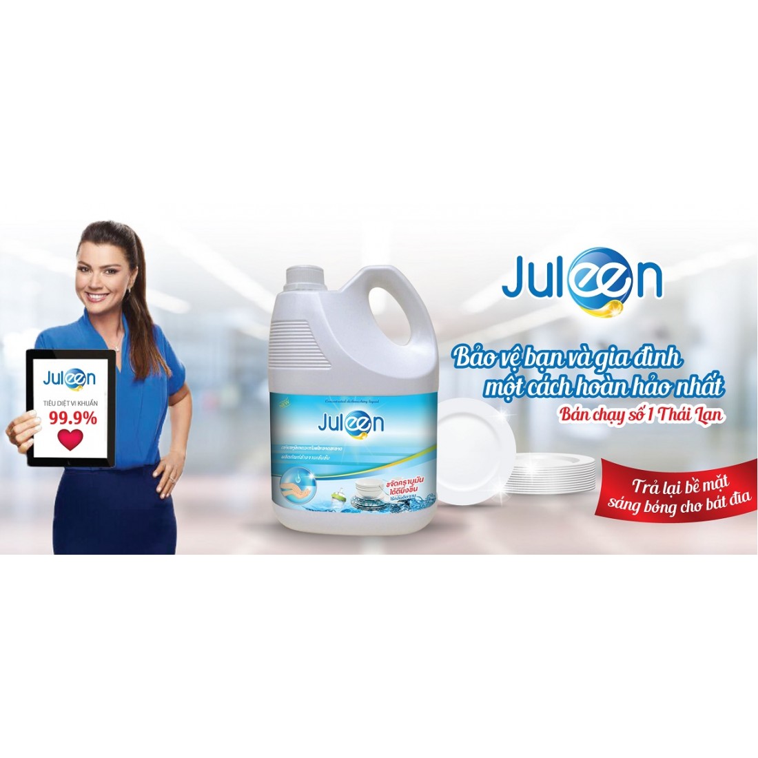 Nước rửa chén cao cấp Juleen 3,5L diệt khuẩn, không mùi - Nhập khẩu Thái Lan