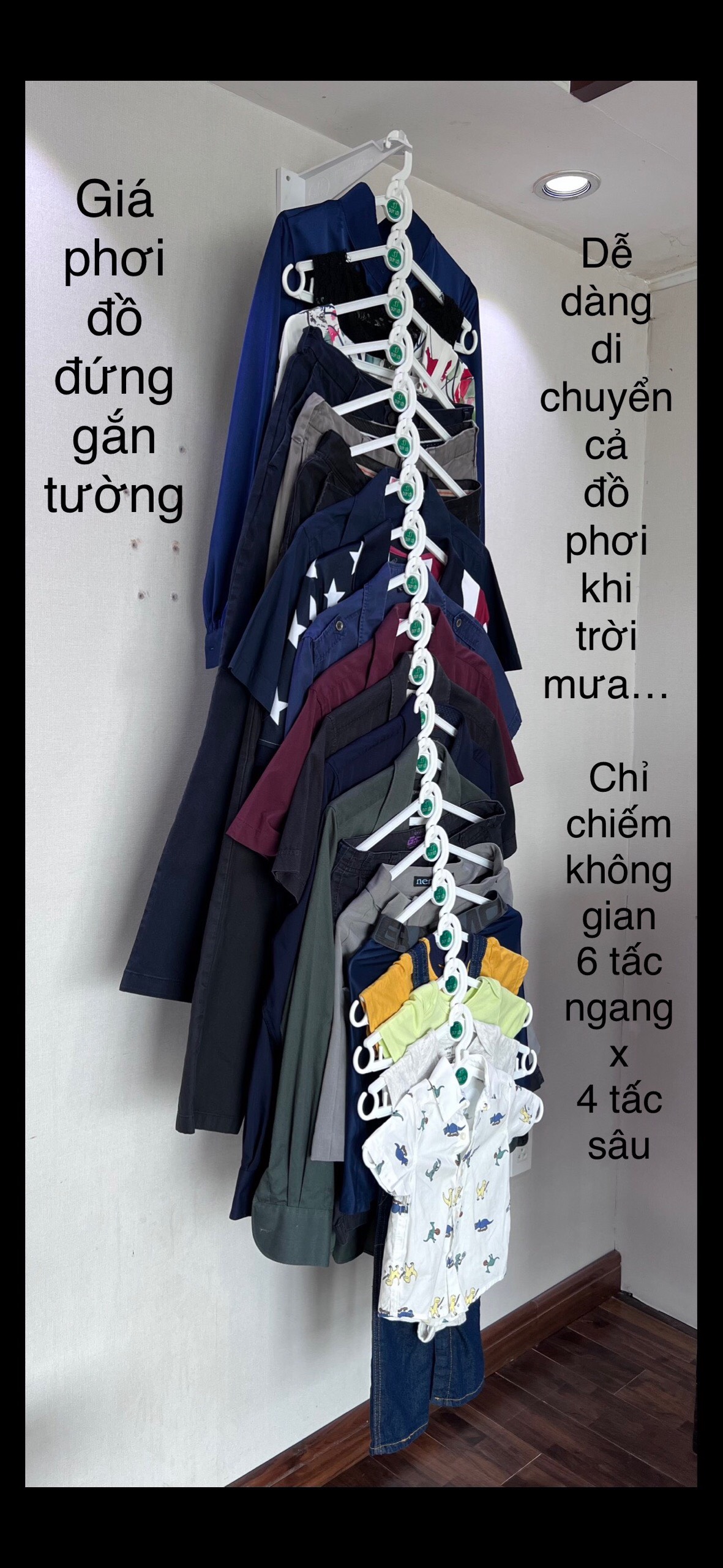 GIÁ PHƠI ĐỒ ĐỨNG GẮN TƯỜNG - QUÀ TẶNG 20 MÓC ÁO KÉP