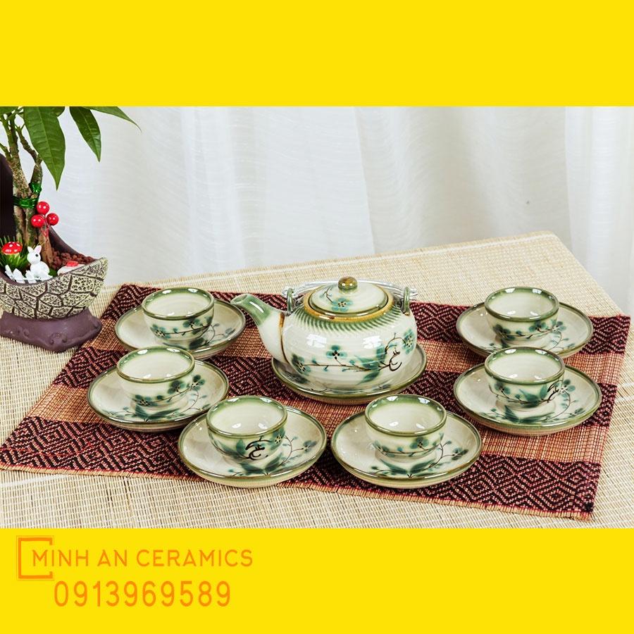 Bộ ấm trà Bát Tràng men tro cổ, dáng ấm Nhật gốm Minh An Bát Tràng, dung tích 250ml