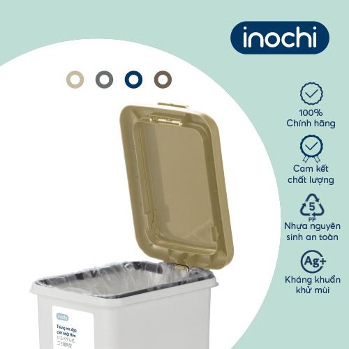 Thùng rác đạp chữ nhật Inochi- Hiro 15L (loại kèm ruột) Thân màu Trắng kem+ Nắp Ghi/Xanh/Nâu/Be