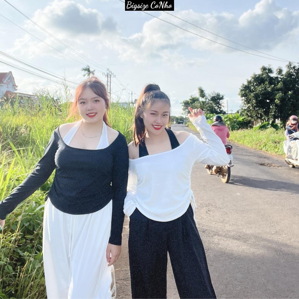 Áo thun bigsize nữ cổ yếm rút dây hai bên dáng dài, Sét áo big size mặc được nhiều kiểu khác nhau Bigsize Cô Nhỏ G19