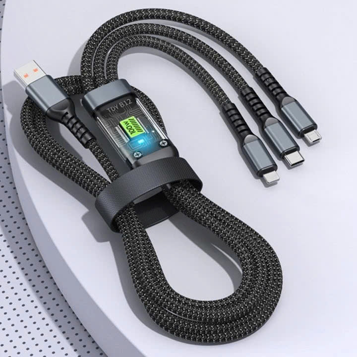 Dây cáp sạc nhanh 3 đầu ip typeC micro dây dù sạc 3 thiết bị cùng lúc Dây Sạc Tự Ngắt 100W Tích Hợp Usb 3 In 1 - Hàng Nhập Khẩu