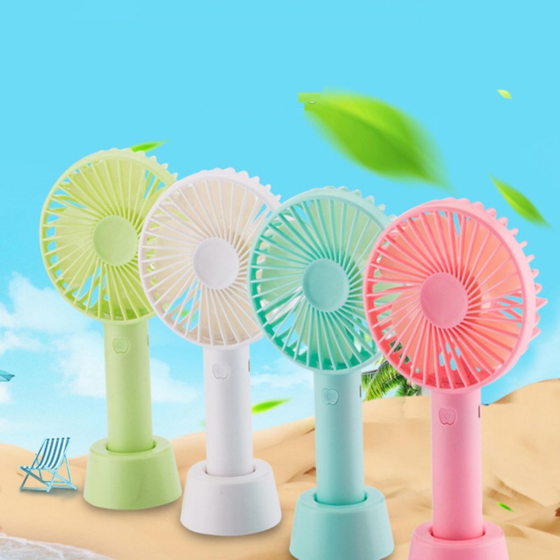 Quạt mini cầm tay tích điện tiện lợi kèm cáp sạc và pin có tặng chân đế giữ quạt để bàn gồm 3 chế độ gió siêu mát