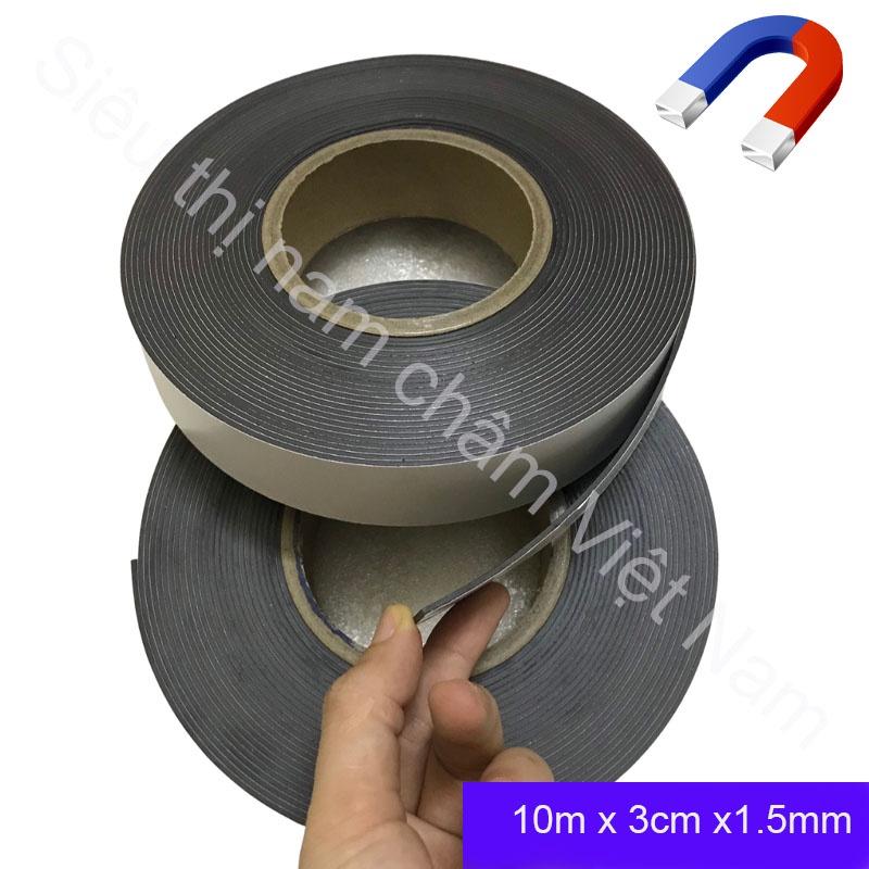 Cuộn nam châm dẻo có keo 10m x 3cm x 1.5mm - giá bán 1 cuộn