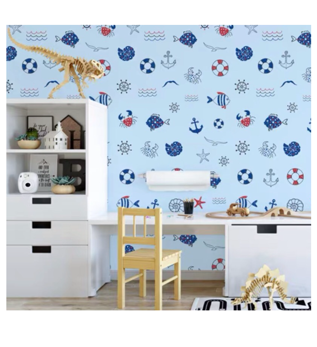 Combo 10 mét giấy dán tường, decal dán tường trang trí nhà cửa CUA VÀ CÁ XANH DƯƠNG khổ 45cm