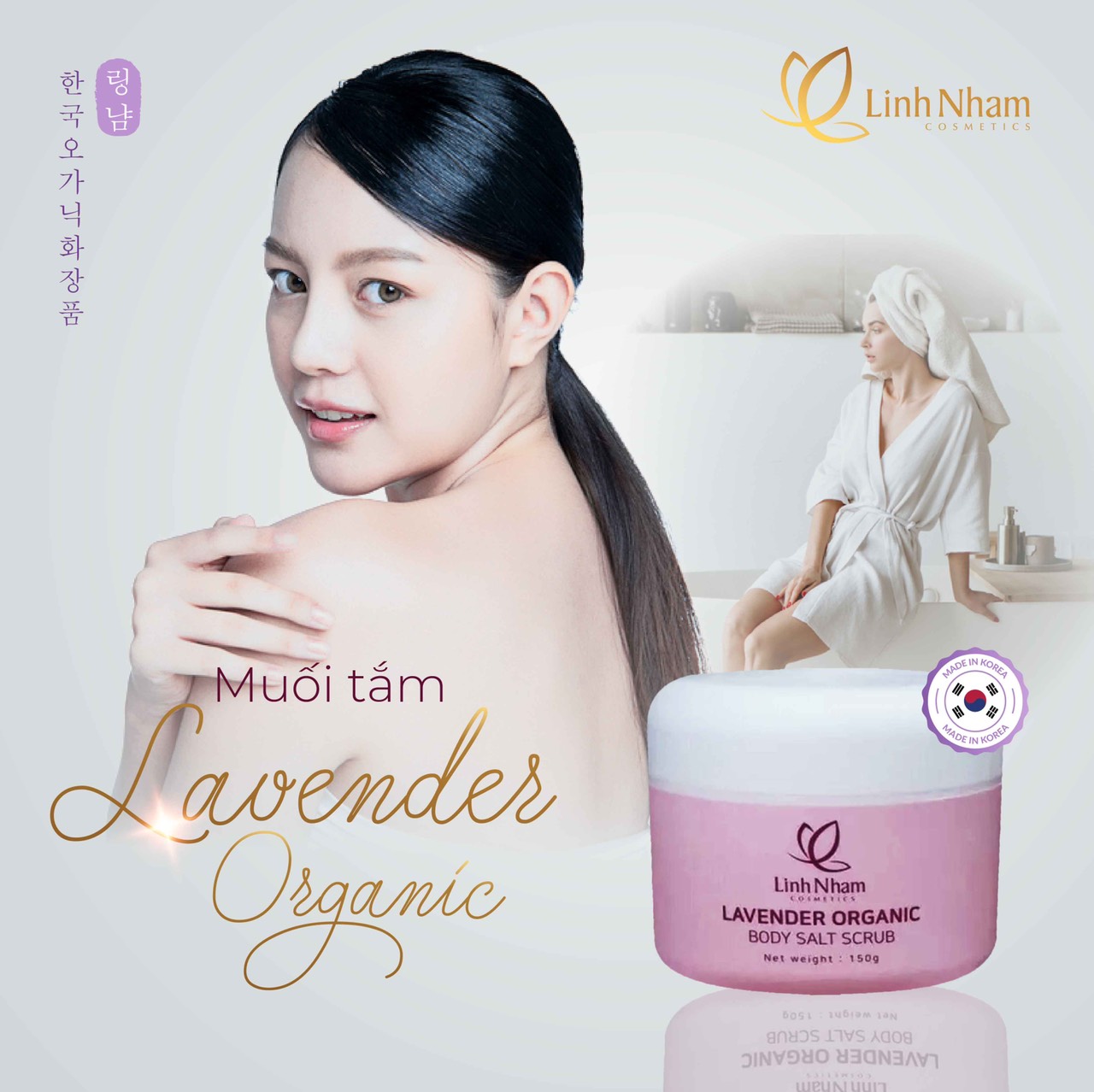 Muối Tắm Thảo Dược Thiên Nhiên Lavender Organic Linh Nhâm (LAVENDER ORGANIC BODY SALT SCRUB) 150g, tẩy tế bào chết, hỗ trợ điều trị mụn lưng, rôm sảy