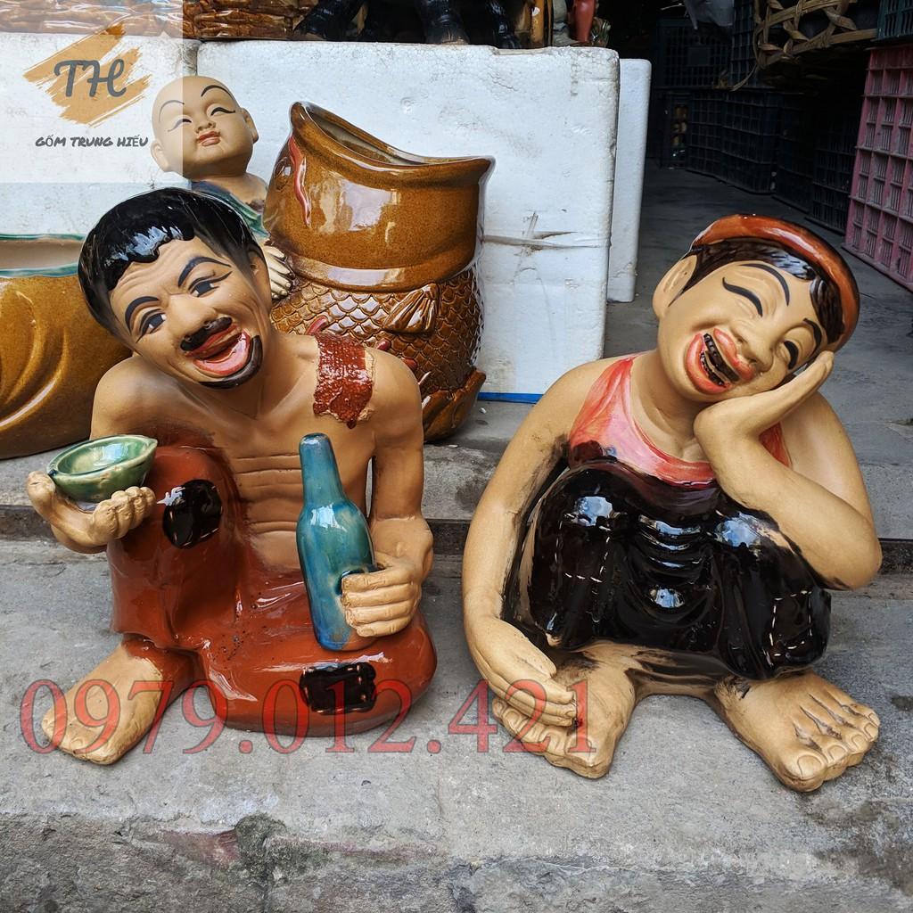 Tượng gốm Bát Tràng Chí Phèo - Thị Nở - cỡ lớn cao 31cm