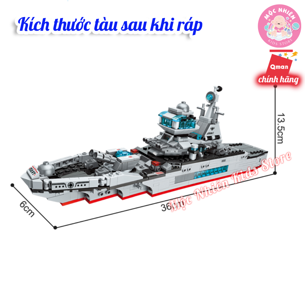 Đồ chơi lắp ráp, xếp hình tàu chiến Qman 1411 cho bé trai - Tàu tuần dương biển (700 mảnh ghép)