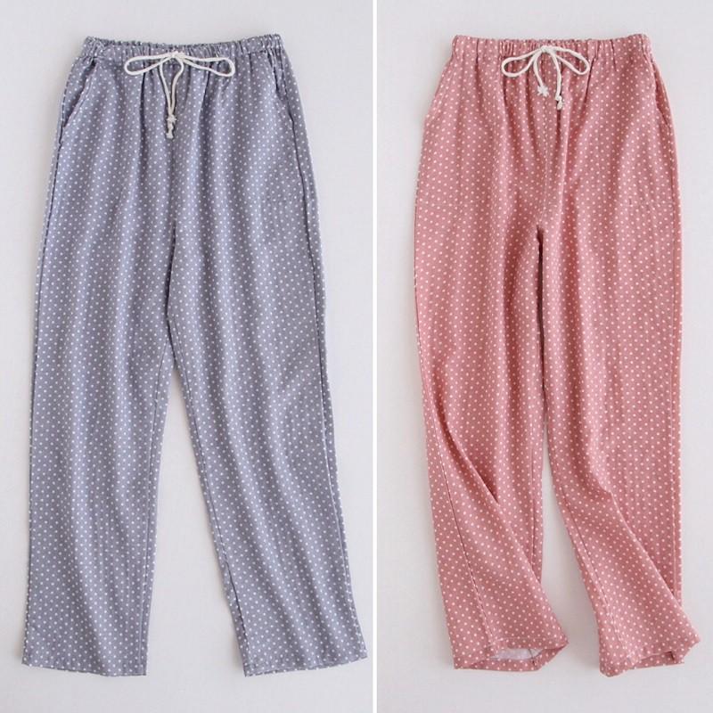 Quần suông xô cotton chấm bi