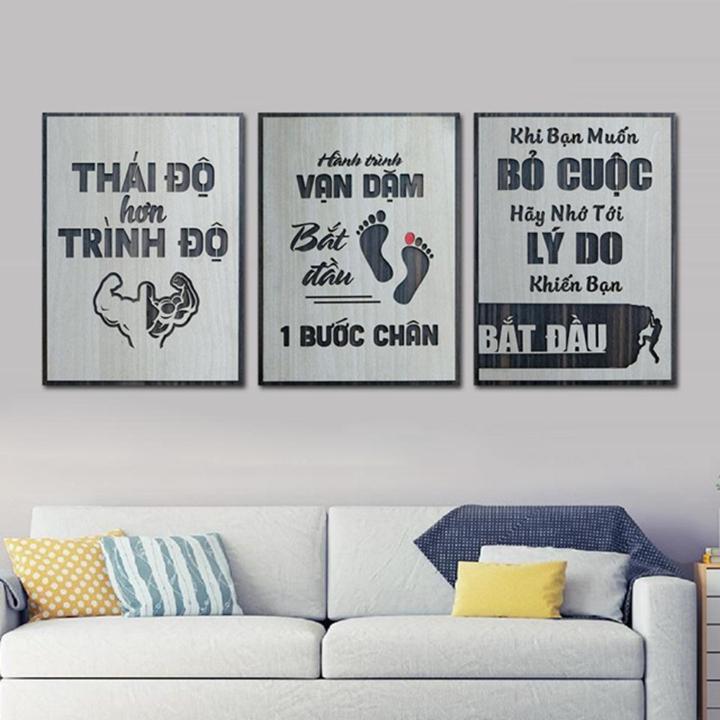 TRANH GỖ TREO TƯỜNG 3 BỨC VỀ CHÂM NGÔN SỐNG