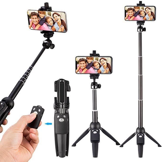 Gậy Chụp Hình, Tự Sướng Kiêm Chân Tripod Nhỏ Gọn Kèm Tay Remote Bluetooth