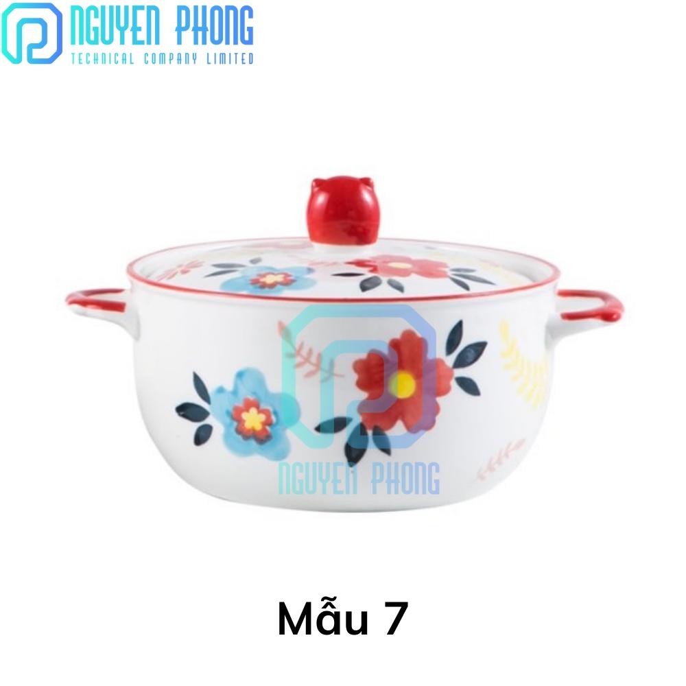 Tô mỳ sứ hai quai cầm size lớn 800ml, có nắp đậy, sản phẩm tô mỳ sứ phong cách Nhật Bản, nhỏ gọn tiện lơi