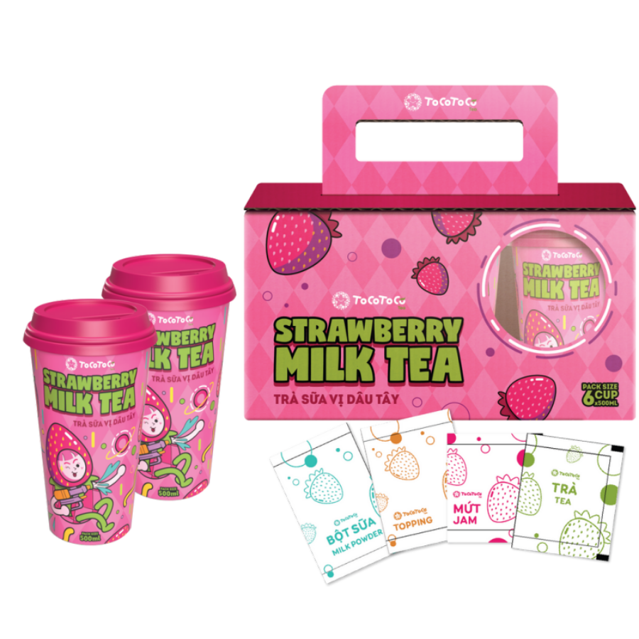 Trà Sữa Trân Châu Vị Dâu Tây ToCoToCo Tea- Strawberry Milk Tea 500ml Thơm Béo Tiện Lợi