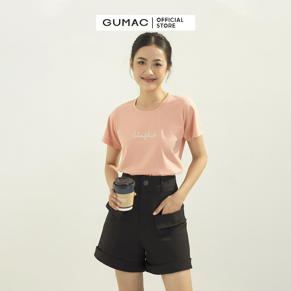 Áo thun nữ GUMAC ATC03059 form cơ bản thêu chữ dễ thương