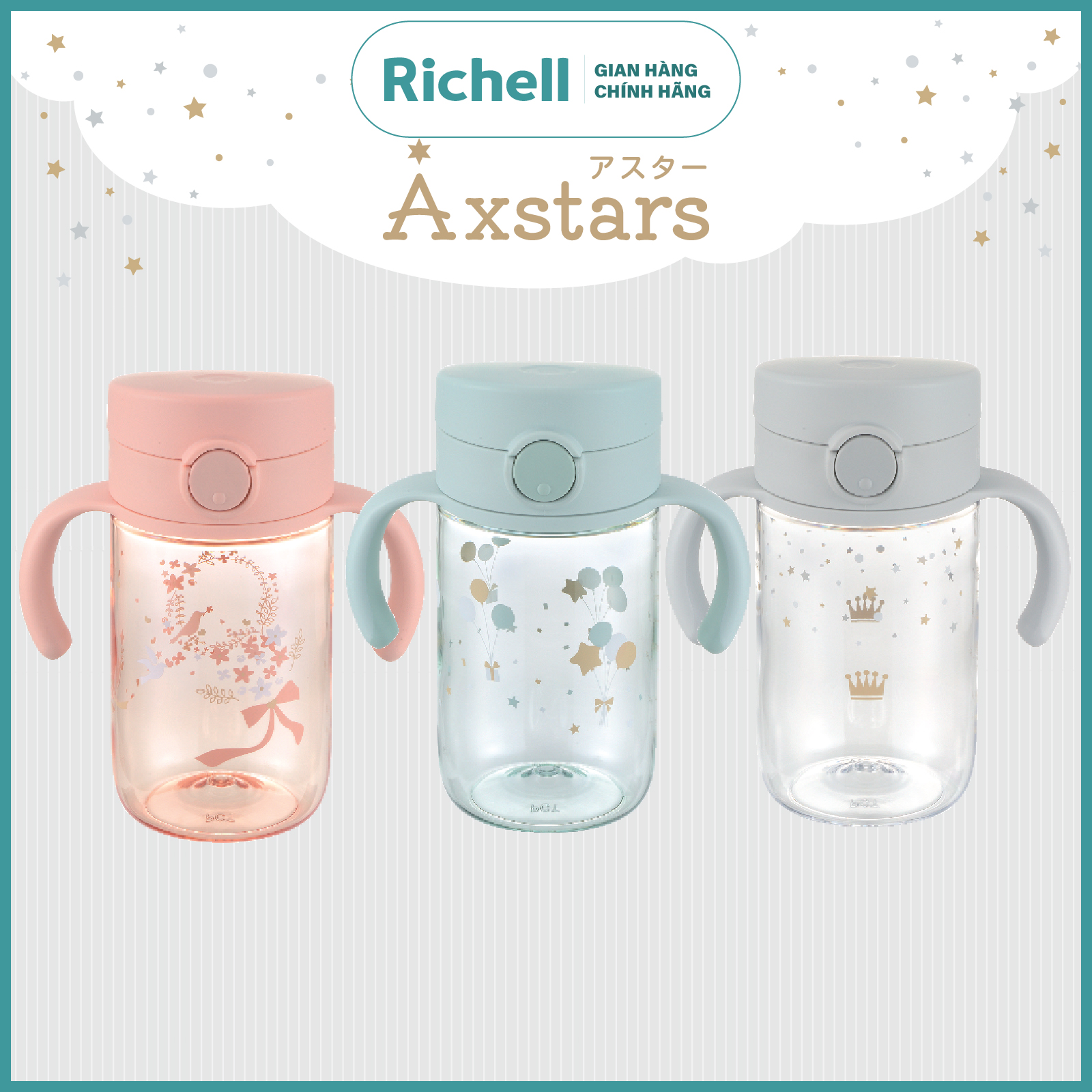 Bình uống trực tiếp AXSTARS Richell Nhật Bản 320ml chống sặc cho bé từ 8 tháng | Baby