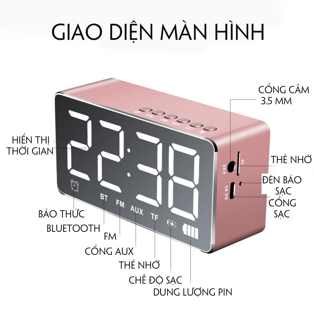 Loa Bluetooth Kiêm Gương Đồng Hồ Báo Thức VINETTEAM Loa Di Động Không Dây Máy Tính Điện Thoại Hộ Gia Đình Bass Mini Khối Lượng Cao - Hàng Nhập Khẩu