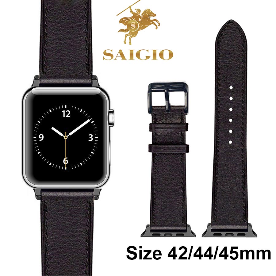 Dây Apple Watch 49mm 45mm 44mm 42mm, Chất Liệu Da Bò Cao Cấp, Dây Đeo Phong Cách Cổ Điển, Tương Thích Các Phiên Bản Series Ultra2/Ultra/SE2/SE/9/8/7/6/5/4/3/2/1 - Đen