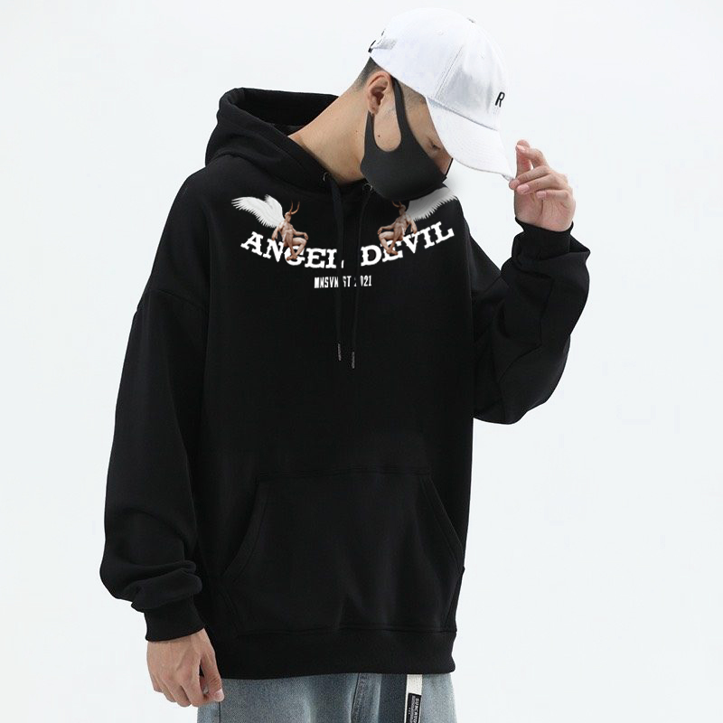 Hoodie Đen Nam Nữ Form Rộng Devil Angel Mẫu Mới Đẹp Nhất