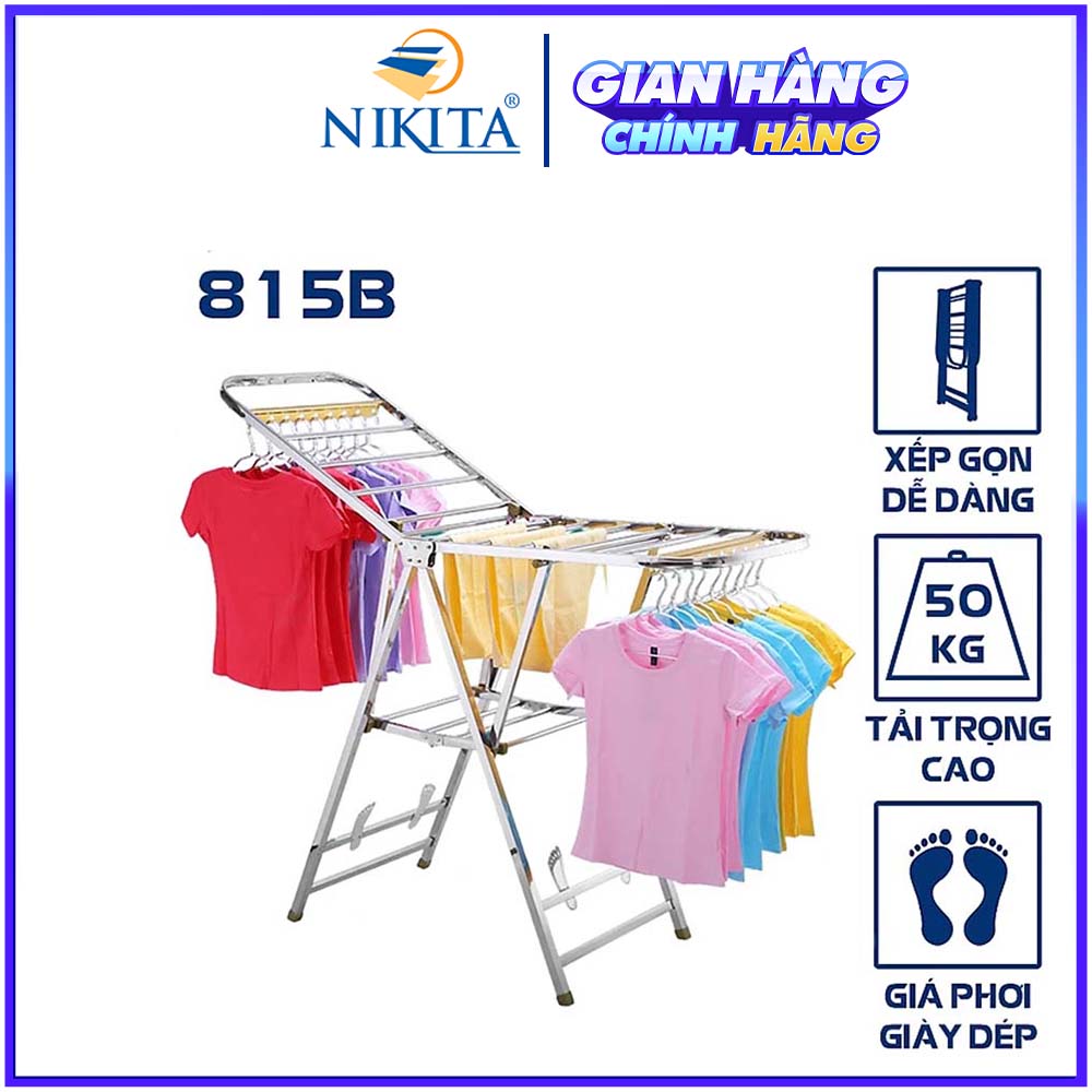 Giàn phơi để sàn - Giá phơi đồ có kệ phơi giày, vớ - NKT815B
