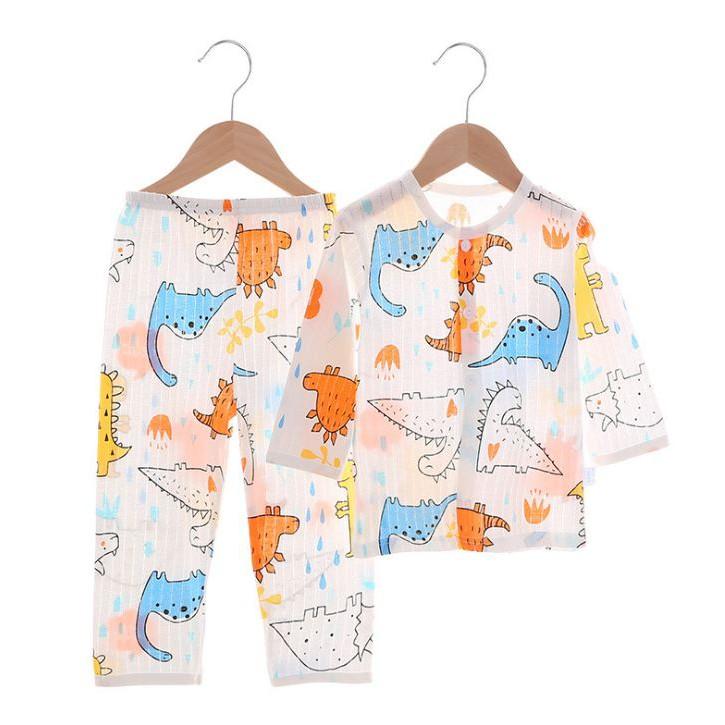 Bộ cotton giấy dài tay cài vai cho bé trai bé gái từ 5 đến 15kg