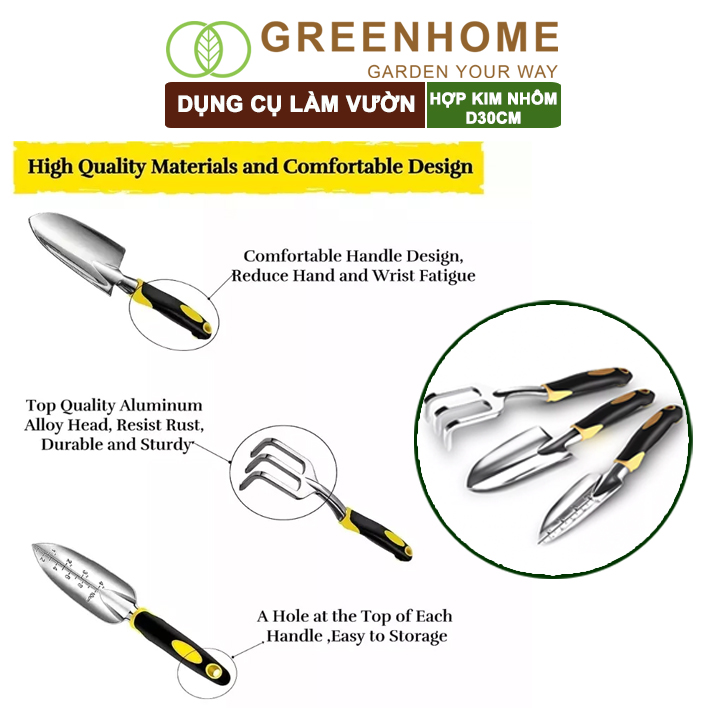Xẻng Cào Chỉa Làm Vườn D30xr7,5cm Greenhome, Hợp Kim Nhôm Chống Gỉ, Tay Cầm Cao Su Chống Trượt. Tiện Lợi, Dễ Vệ Sinh