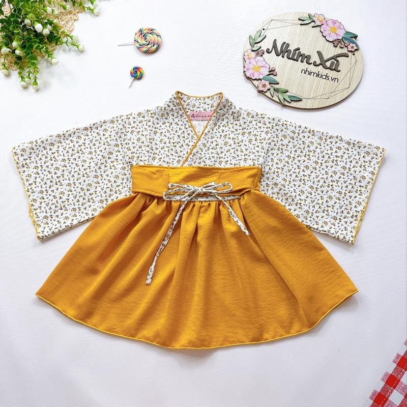 Váy Kimono Nhật Bản Cách Tân Cho Bé Gái 3 Đến 18kg, Đầm Bé Gái Chất Lụa Ướt Mềm Mại [V032