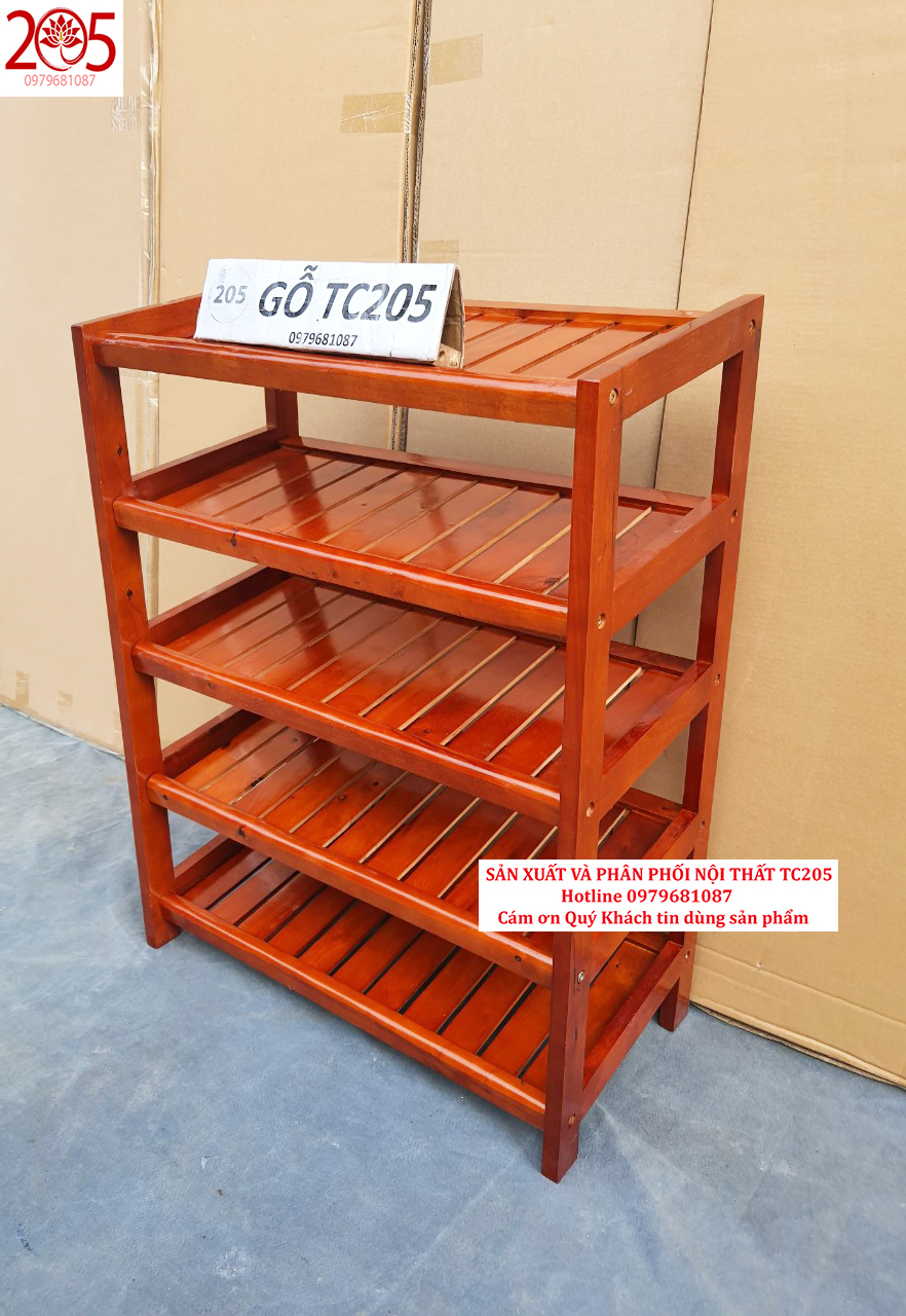 KỆ DÉP 5 TẦNG DÀI 60CM GỖ CAO SU - MÀU MẬT ONG
