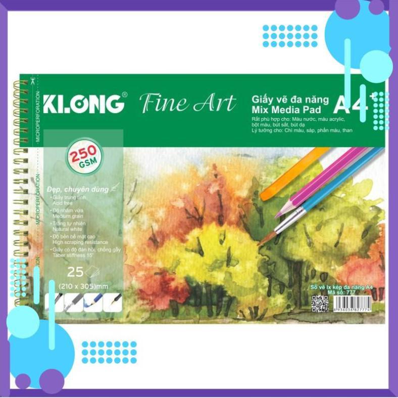 Sổ vẽ KLONG A4+ cao cấp lò xo kép xé 250GSM 25 tờ MS777