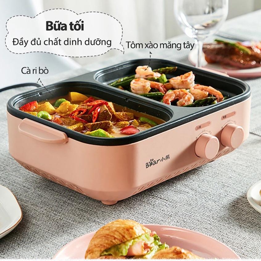 Nồi điện nấu lẩu và nướng 2 ngăn mini đa năng Bear DKL-C12D1 chính hãng (bản Quốc tế) - Hàng chính hãng