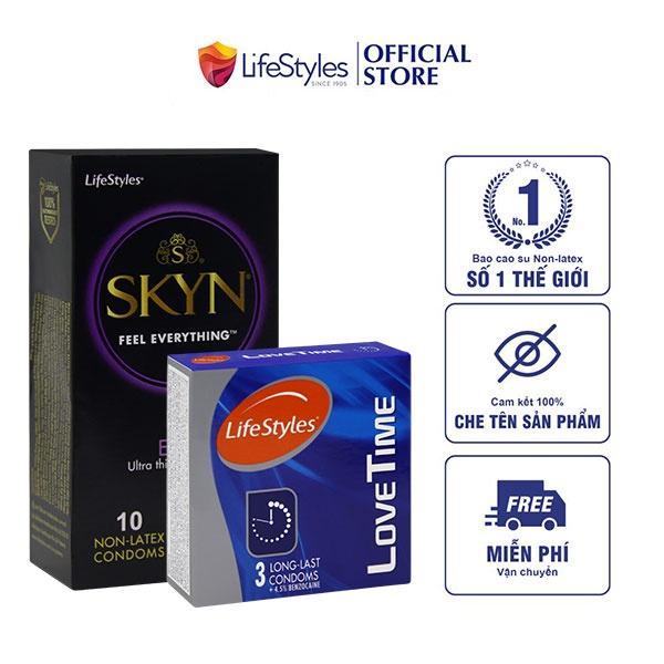 Combo 1 Hộp Bao Cao Su Siêu Gai Non-latex SKYN Intense 10 bao + 1 Hộp Kéo Dài Thời Gian Love Time