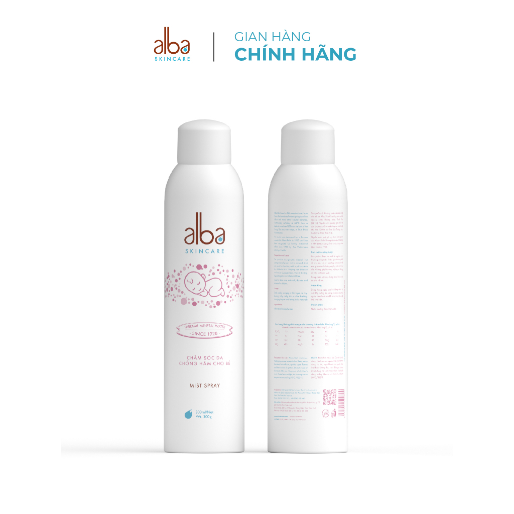 Xịt khoáng trẻ em Alba Skin Care - Chống hăm khô rôm sẩy do bỉm giúp da bé mịn màng - 300ml