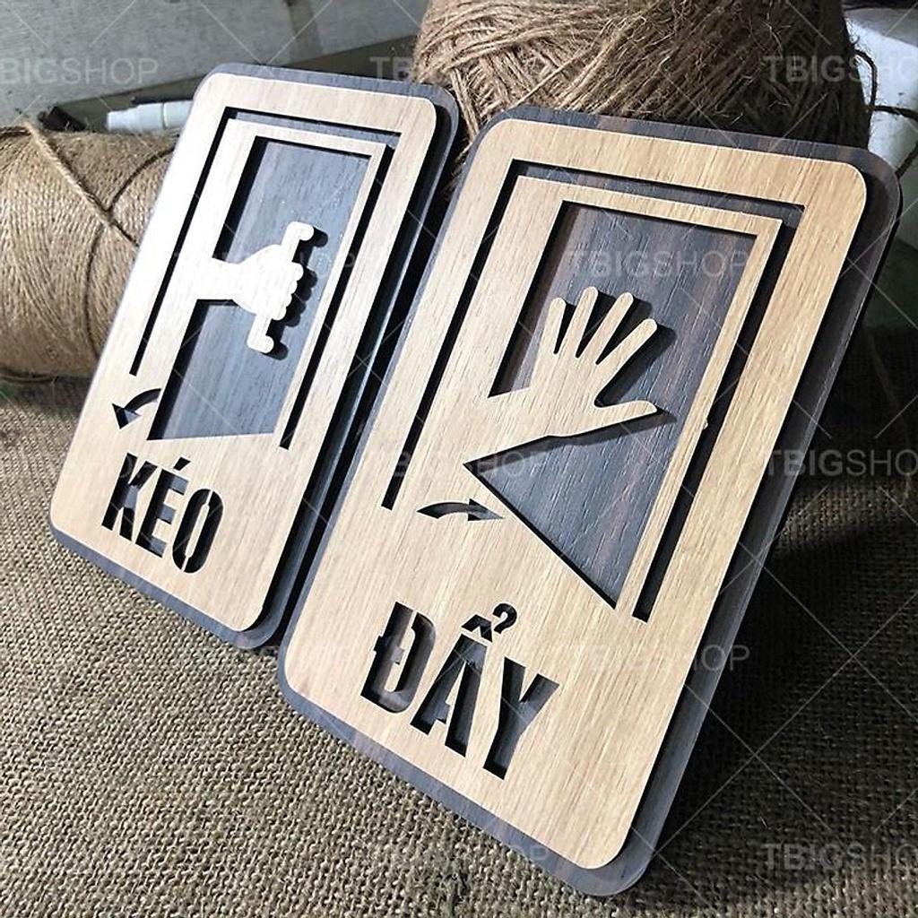 Bảng gỗ kéo đẩy chỉ dẫn mở cửa bằng gỗ cắt laser. Nhận thiết kế theo yêu cầu